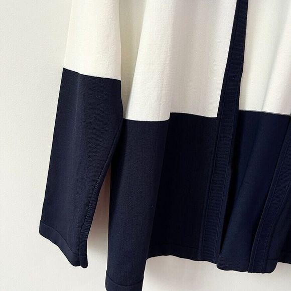 Vintage Talbots Open Front Cardigan Sweater Size M Blue Cream Nautical Preppy - Picture 5 of 8